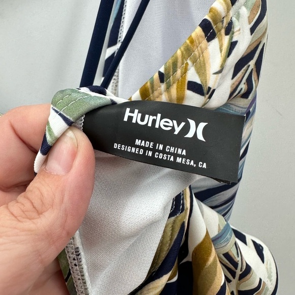 HURLEY L Green palm print UPF 50+ 4 way stretch swimsuit tropical resortwear - Picture 7 of 10